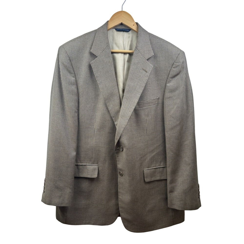 Brooks Brothers Silk Wool Blazer Men 42R Brown Houndstooth USA Made Preppy Style